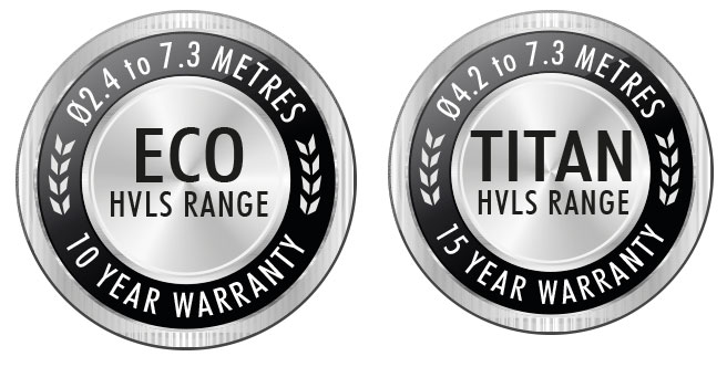 Long Factory warranty for ECO and TITAN HVLS range