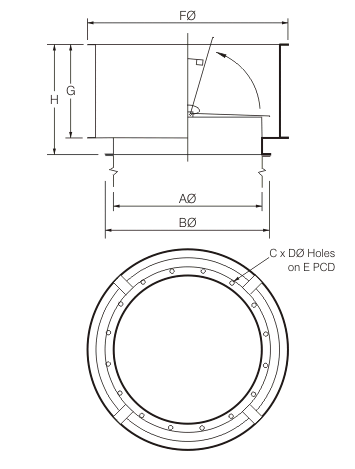 Dimension Drawing for Flanged Vertical Discharge Cowls 
