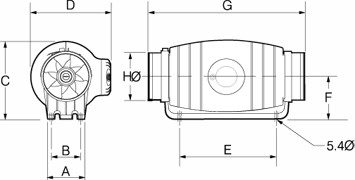 Dimension Drawing for TD Silent Series - Mixed-Flow Fans TD-250/100SIL